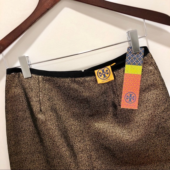 NWT Tory Burch Festive Gold Metallic Skirt Size 0 - Picture 6 of 7
